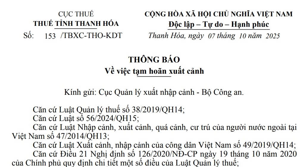 Hàng loạt giám đốc, người đại diện doanh nghiệp ở Thanh Hóa bị tạm hoãn xuất cảnh